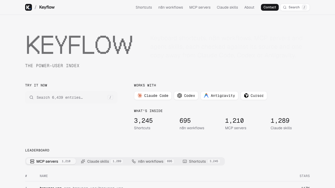 Keyflow — Shortcuts, n8n templates & MCP servers from official sources